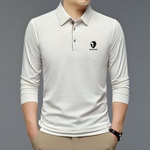 Polos Masculinos Moda Camisa Polo Sólida PRETO IAQUE Roupas Coreanas Manga Longa Ajuste Casual Homem Magro Gola Tops 230717