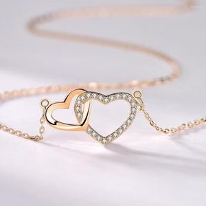 Hänge halsband Singapore Heart Necklace Women's Pure Silver Color Double Love Clavicle Chain Student Simple Accessories