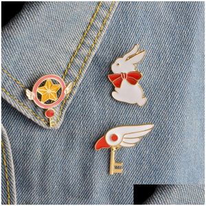 Pins Broschen Niedliche Sakura-Stern-Stick-Zauberstab-Vogel-Kopf-Kaninchen-Brosche für Mädchen Jeansjacke Pin Uniform Abzeichen Mode Japanisch A Dhrtp