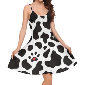 Cartoon Type Lovely Dairy Cattle Pattern Halterneck Sleeveless Suspen Loose Slimmer Low Cut Sexy Summer Night Club Girls Dresses