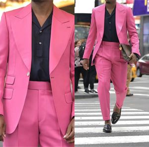 Hot Pink Wedding Tuxedos Fashion Slim Fit Mens Suits Groom Wear för Wedding Party Formal Prom Jacket Pants