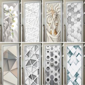 Adesivi murali Bianco 3D Porta Autoadesiva Esagonale Triangolare Fiore Murale Flim Wrap Cover Carta da parati Adesivo Impermeabile 230717