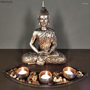 Candle Holders WDDSXXJSL Retro Creative Zen Buddha Candlestick Resin Crafts Home Living Room Character Sculpture Decoration