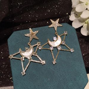 Stud Earrings Earring For Women S925 Silver Plated Gold Zircon Inlaid Shell Moon Five Pointed Star Accessories Wedding Party Fine Jewelry