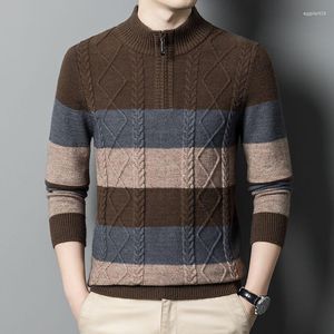 Men's Sweaters Striped Harajuku Oversized Pullovers 2023 Autumn Classic Style Round Neck Spliced Color Loose Hip Hop Knitted Sweater E156