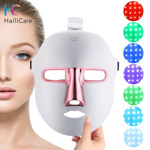 Ansiktsvårdsenheter 7 Färger LED Mask Pon Therapy Skin Rejuvenation Anti Acne Wrinkle Removal Brightening Beauty Device 230617