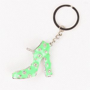 Anahtarlıklar yeşil yüksek topuklu ayakkabı sevimli kristal cazibe çanta çanta araba anahtar anahtarlık anahtarlık parti düğün doğum günü hediyesi