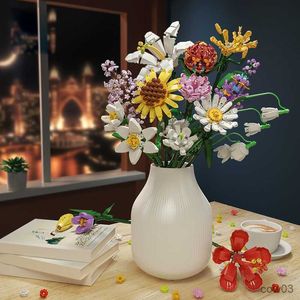 Blöcke Blumensträuße Pflanzen Bausteine Sonnenblume Rose Narzisse Tulpe Flieder Gänseblümchen Lotus Nelke Montage Ziegel Mädchen Spielzeug 2023 R230718