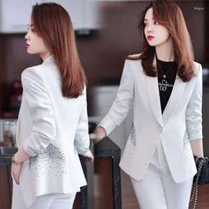 Женские брюки с двумя частями белый костюм женский женский 2023 высококачественный жареный уличный модный стильный стиль бизнес-ношения темперамента