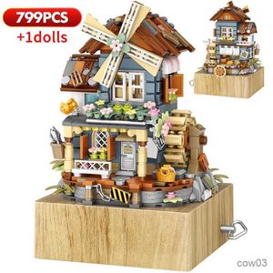Blocks Mini City Flower Windmill House Music Building Blocks Friends Figures Architecture Bricks Toys For Gifts R230718