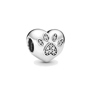 Fine jewelry Authentic 925 Sterling Silver Bead Fit Pandora Charm I Love My Pet Paw Print Heart Charms Bracelets Safety Chain Pend293z
