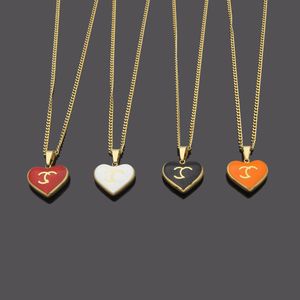 Luxury designer black white orange red heart pendant choker necklace elegant Love 18K gold silver rose 316L stainless steel C logo engrave Fashion Jewelry gift 45cm