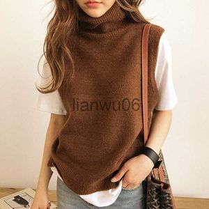 Maglioni da donna FRSEUCAG La maglia a collo alto lavorata a maglia delle nuove donne più venduta allentata confortevole maglione di cachemire maglione senza maniche pullover da donna J230718