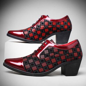 Men's 669 Dress Red Fashion Plaid Pointed Leather High Heel Height Increasing Wedding Shoes Men Zapatos Hombre 230718 7