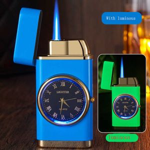 Butane No Gas Lighters Windproof Inflatable Blue Flame Watch Metal Lighter Men's Gadget Gift