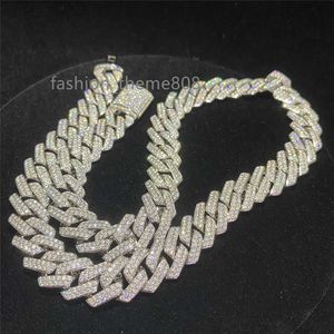 디자이너 스톡 아이스 아웃 VVS Moissanite Cuban Bracelet 925 실버 블링 모이 사니트 다이아몬드 큐바 링크 힙합 남자 보석 목걸이