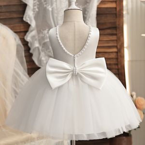 2023 Infant Baby Baptism Dress For Girls Kids Wedding Party Dresses Bow Beaded Tulle Christening Gown Birthday Children Clothes.