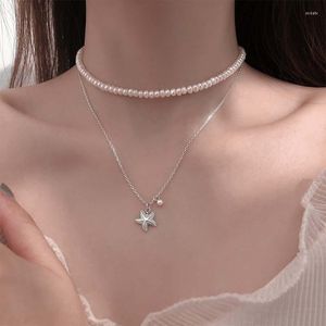 Colares com pingente LUTAKU joias da moda coreana colar estrela do mar de cobre para mulheres elegante imitação de pérola feminina