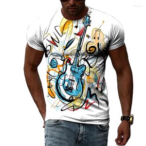 Camisetas masculinas Moda Guitarra T-shirt impressa em 3D Tops casuais Verão Homens soltos Mangas curtas Gola redonda Tamanho grande CAMISA MÚSICA