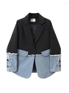 Abiti da donna Abito scozzese Giacca punto denim Primavera e autunno Design Sense Versione coreana Cappotto blazer nero manica lunga allentato Donna