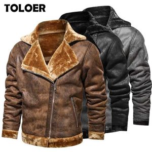 Jaqueta de voo masculina gola de pele jaqueta de couro PU masculino preto marrom vintage casaco masculino inverno engrossar quente lã bomber jaqueta parkas 2209 t