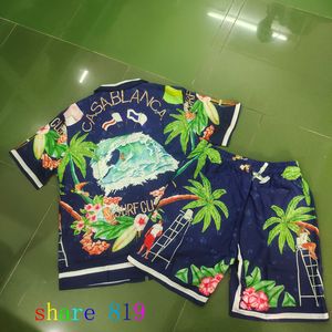 Herrspårar tunt tyg surf klubb casablanca shorts skjorta set män kvinnor hawaii strand havssemester kort kostym 230717