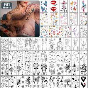 Meterhine 60 ark små vattentäta tillfälliga tatueringsklistermärken av unika bilder eller totem för tjej män kvinnor225z