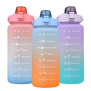 64oz BPA FREE Portatile 2L Bicchiere sportivo Palestra motivazionale Bottiglia d'acqua in plastica con indicatore del tempo Manico in paglia JY18