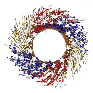 Decorative Flowers July 4th Decor Patriotic Wreaths Fourth Of Wreath 10 Inch Red White Blue Star Berry Seed Memorial Day National