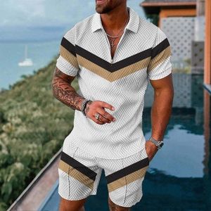 Agasalhos masculinos de verão, camisa pólo casual com zíper manga curta e moletom jogging terno de duas peças 230718