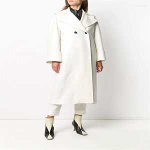 Donna Lana Autunno Inverno Imitare Giacca Donna Cappotto Risvolto Doppiopetto Allacciatura Manica lunga allentata Soprabito bianco Donna G1522