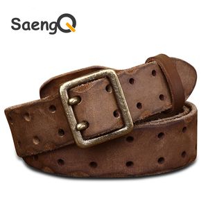 Krawatten Echtes Leder Gürtel Männer Luxus Strap Männliche Mode Wild Verhindern Allergien Retro Doppel pin schnalle Hohe Qualität 230718