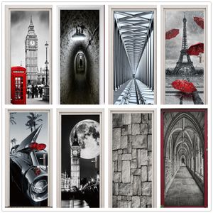 Wall Stickers Gray Red World Door PVC London Street Adhesive Wallpaper Decals Waterproof Mural For Living Room Decoration Home Decor 230717