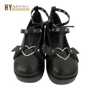 Dress Heart 393 Sweet Buckle Wedges Mary Janes Women Pink T-Strap Chunky Platform Lolita Woman Punk Gothic Cosplay Shoes 43 230717