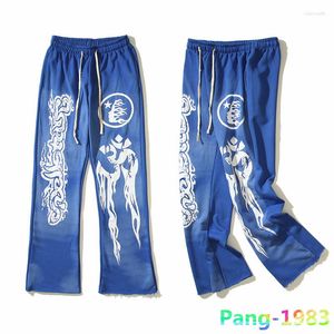 Men's Pants Fashion Blue Micro Bell-bottoms Men Women High Quality Irregular Cutting Sports All Season Versatile Trousers