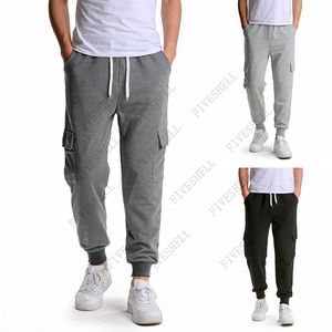 Mens Cargo Pocket Joggers Pants Hipster Solid Color Winter Thicken Cotton Jogging Sweatpants Men Streetwear Casual