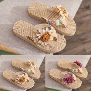 Chinelo moda crianças meninas verão casual slides confortáveis chinelos de linho flores linho flip plataforma sandálias senhoras sapatos interiores