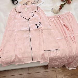 Women's Sleepwear Spring And Autumn Silk Satin Pajamas Women 2023 Home Clothes Long Sleeved Pyjamas Ladies Ice Bow Print VS