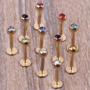 Gold Lip Bar 100ps Lot Смешайте 7 цветов Стальные украшения пирсинг губ кольцо Labret213p