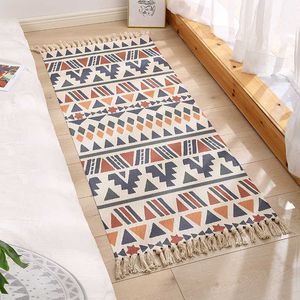 Carpets New Soft Ethnic Style Cotton Carpet Handmade Tassel Rug Geometric Living Room Bedside Floor Mat Pad Home Decor R230718