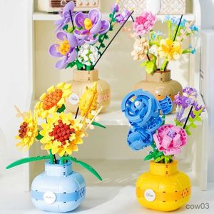 Bloki mini bloki budulcowe Model cegieł zabawki dla dziewcząt Eternal Sunflower romantyczna roślina róża dekoracja doniczkowa Walentynki Prezent R230718