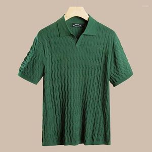 Polo da uomo estate stile coreano polo da uomo moda maglia elastica slim top streetwear camicia da bavero a maniche corte tinta unita casual