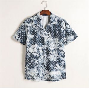 Lyxdesigner skjortor herr mode geometriska tryck bowling skjorta hawaii blommor casual skjortor män smala passar kort ärm sort m-xxxl