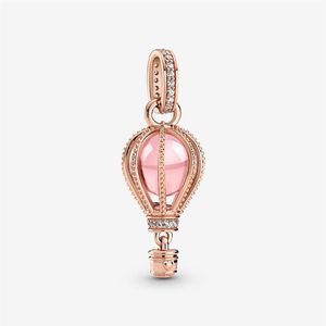 100% 925 Sterling Silver Sparkling Pink -Air Balloon Dangle Charm Fit Original Europeiska charmsarmband Bröllop EGAGEME225S