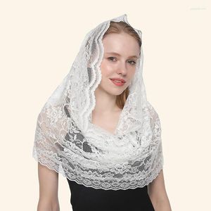 Scarves Spanish Style Women Lace Veil Flower Scarf For Prayer Kerchief Tassel Pendant Shawl Head Wraps Cover