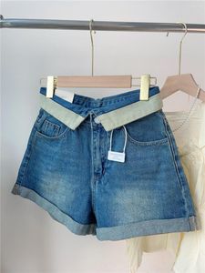 Shorts feminino Lauri Laki cintura alta perna larga jeans vintage jeans linha A verão 2023