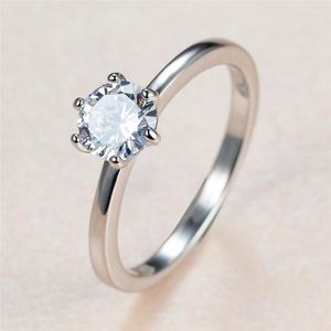 Wedding Rings Classic 6 Prong Round Small Stone Ring Luxury Crystal White Zircon For Women Men Vintage Fashion Engagement