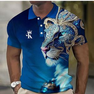 Herrpolos djurens polo skjorta 3d lejon tryckning casual daglig lapel toppar tees hårda djur t -shirt för man kläder sommar korta ärmar 230717