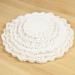Sängkläder sätter 100st vita runda spetsar doilies papper placemat tårta matta diy hantverk presentförpackning bröllop födelsedagsfest bord