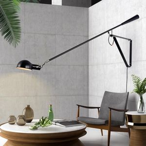 Lâmpadas de parede decorativas plug-in luz art déco arandelas longo ajustável braço oscilante branco preto cor retrô industrial